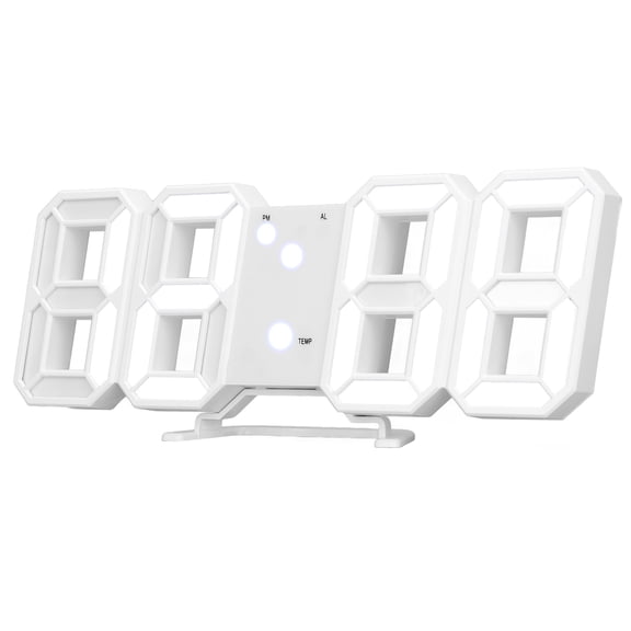 Riousery 3D LED Digital Alarm Clock ABS Nightlight Temperature Desk Wall Clock for Home Decor Bedroom White