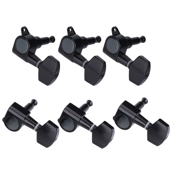 Riousery 3L 3R Black Closed Zinc Alloy Machine Heads String Tuning Pegs for Folk/Electric Guitar. Premium Replacement Parts Kit with Screws and Ferrules, Anti-Rust 6 Pieces Set