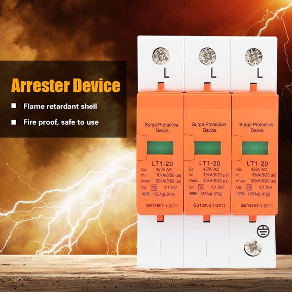 Riousery 3P 10kA-20kA 420V AC House Surge Protector Low Voltage Arrester Device (3.94 inches / 10.00 cm)