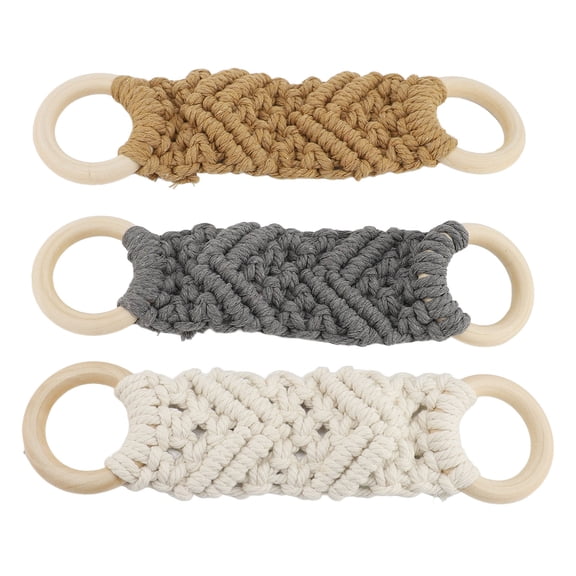 Riousery 3PCS Macrame Towel Holder Wooden Rings Cotton Rope Woven Towel Hanger for Kitchen Bathroom Hotel Wall Mount Decorative Towel Racks (8.66 inches / 22 cm)