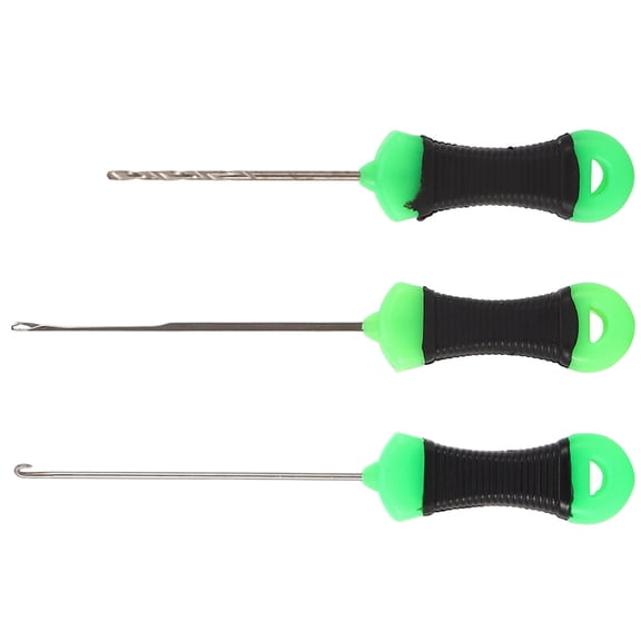 Riousery 3PCS Stainless Steel Carp Fishing Bait Lure Needles, Plastic Green Black Round Handle, 3.74 inches / 9.5 cm Hook Size, Multi-Tool for Saltwater and Freshwater Fishing Equipment