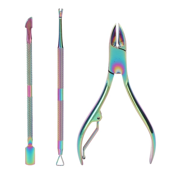 Riousery 3pcs Cuticle Trimmer Set Stainless Steel Professional Nail Care Cuticle Pusher Scraper Set for Fingernails Toenails (6.69 inches / 17 cm)