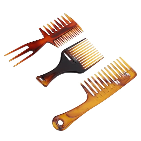 Riousery 3pcs Hair Comb Set Professional Portable Home Barber Shop Wide Teeth Hair Pick Comb Styling Tool Kit for Men and Women, Durable PP Material, Amber Color, 9.84 inches / 25 cm Length