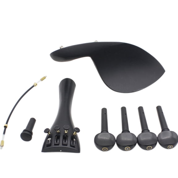 Riousery 4/4 Violin Chinrest Tuning Peg Tailpiece Fine Tuner Tailgut Endpin Accessory Kit Ebony Maple Wood Musical Instrument Replacement Parts Black Color 7.48 inches / 19 cm Package