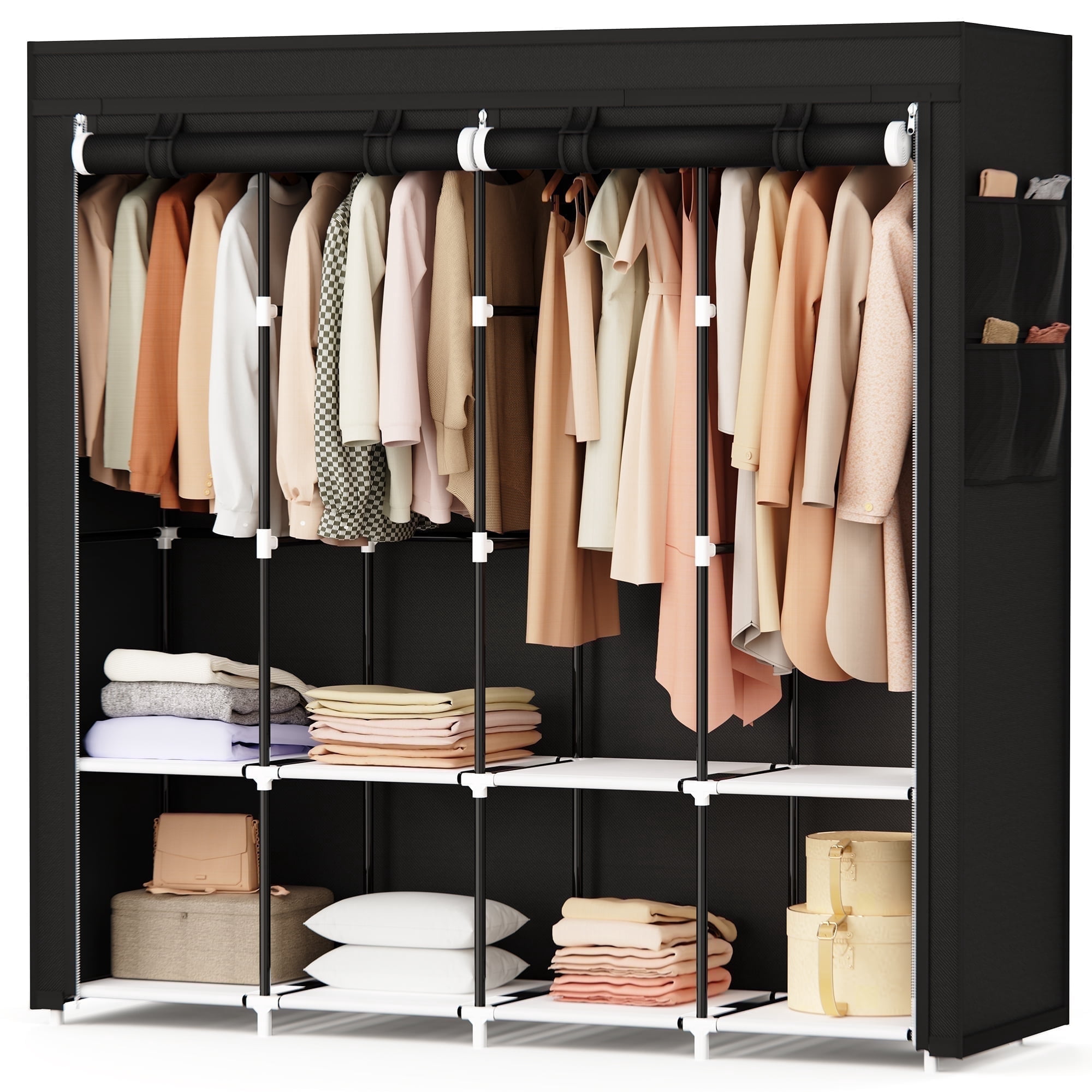 Riousery 67 Inch Large Portable Wardrobe Closet, 8 Storage Spaces