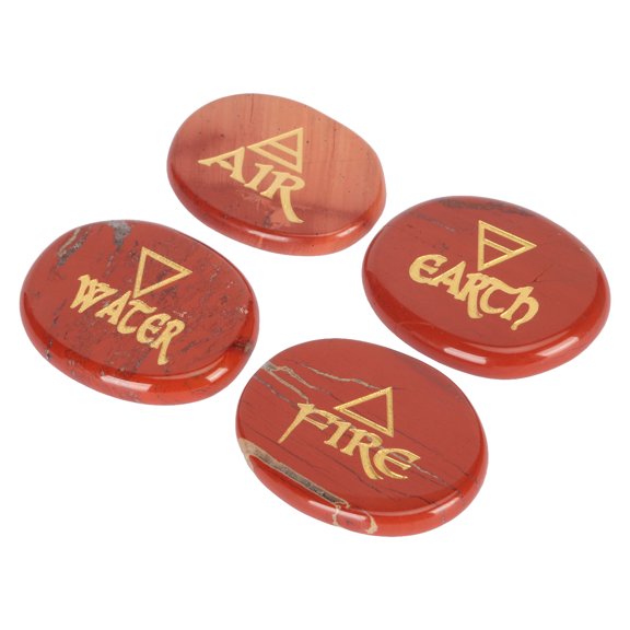 Riousery 4 Elements Assorted Stones Engraved Triangular Symbols Earth Air Fire Water Polished Rune Stones for Reiki Crystals Healing Redstone