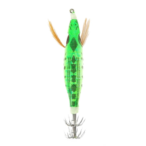 Riousery 4 Inch Luminous Squid Jig Lure Green, Glow In Dark Lifelike Artificial Fishing Bait with Strong Dual Hooks for Night Saltwater Fishing Cuttlefish Octopus Catching