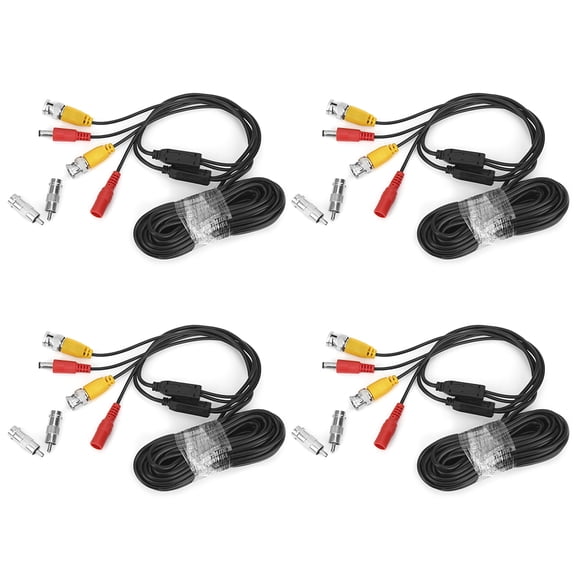 Riousery 4-Pack BNC Video Power Cable 10m / 32.8ft Pre-Made All-in-One Security CCTV Camera Wire Cord with 8 Pcs RCA Connectors for Surveillance System Setup Indoor Outdoor Black