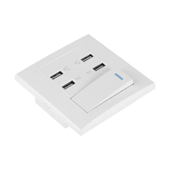Riousery 4-Port USB Wall Mounted Power Socket Charger Outlet, 5V 4100mA High-Speed Hub with Master Switch Control, Flame-Retardant PC Panel for Home and Office Use, White (3.39 inches / 8.6 cm)