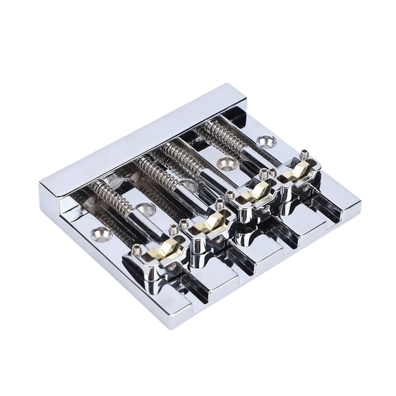 Riousery 4 String Bass Bridge Replacement Part, 5 Hole Electric Bass String Plate with 17.5-20mm (0.69-0.79 inches) Adjustable Zinc Alloy Saddles, Pre-Slotted Design for Easy Installation, Silver
