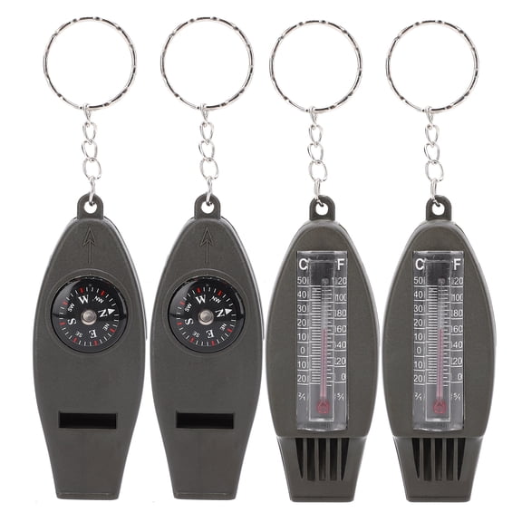 Riousery 4-in-1 Multifunction Survival Whistle, 4 Pcs Portable Outdoor Safety Tool with Compass, Thermometer, and Magnifying Glass, Military Green