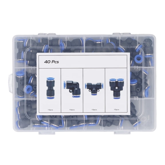 Riousery 40 Pieces Pneumatic Fitting Kit Push to Connect Splitter Tee Elbow Straight Connectors 5/16 Inch or 7.94 mm Outer Diameter Air Line Hose Tube Accessories