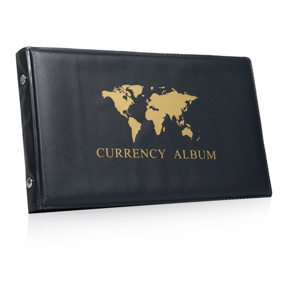 Riousery 40 Pockets Banknote Currency Collecting Album, PU Leather Hard Cover Storage Book, Black