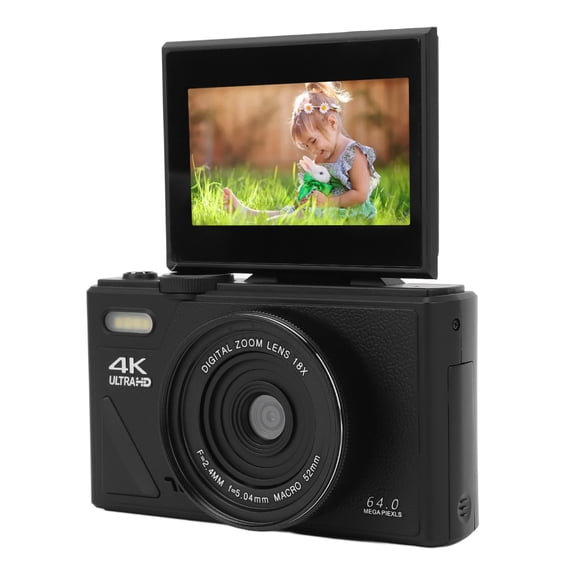 Riousery 4K Digital Camera 64MP UHD 18X Digital Zoom Autofocus Retro Compact Point and Shoot Camera with 3 Inch Flip Screen for Travel Photography Vlogging, Black Edition
