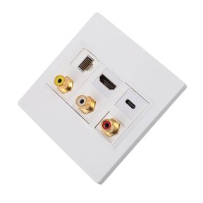 Riousery 4K HD Optical Wall Plate 6 Port Premium CAT6 USB C Audio Video 3RCA Multimedia Interface Wall Jack Switch Socket Panel Outlet Decorator Cover 3840x2160 Avoid Clutter for Home Theater