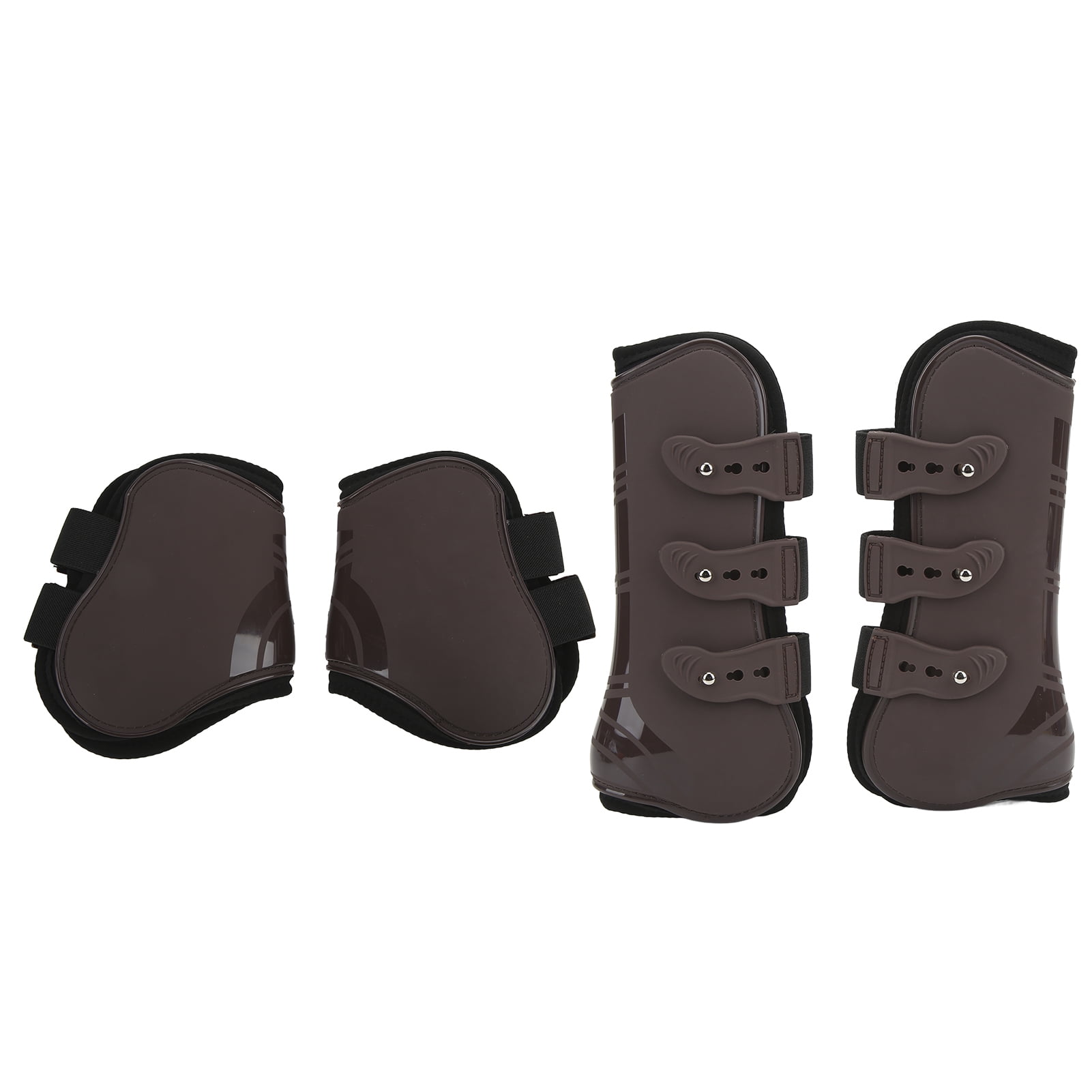 Riousery 4Pcs Horse Front Hind Leg Boots PU Neoprene Tendon Brace Guards Equestrian Protection Gear Brown M Size Set For Enhanced Care And Support During Training And Riding Activities Everyday Use