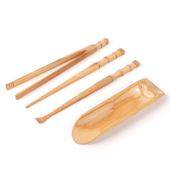 Riousery 4Pcs Natural Bamboo Tea Set Chinese Classic Tea Service Tool Matcha Tea Ceremony Accessories Set (7.1 in / 18 cm)