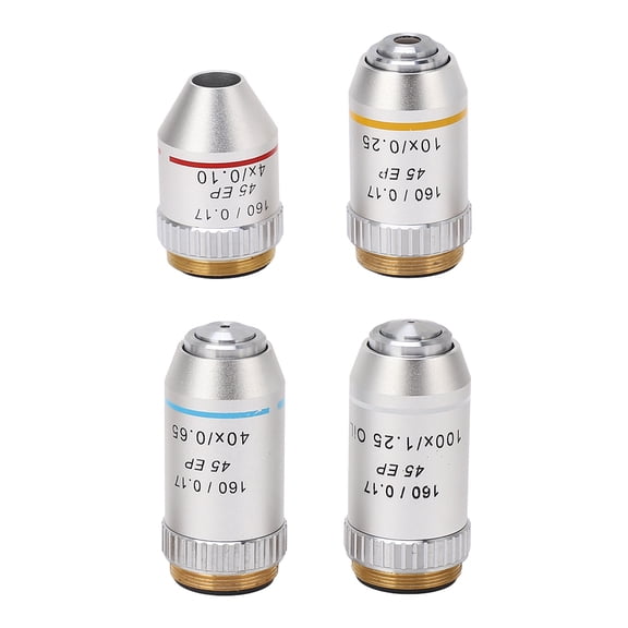 Riousery 4X 10X 40X 100X Achromatic Objective Chrome Plated RMS Size 195EP Microscope Objective Lens (5.12 inches / 13.00 cm)