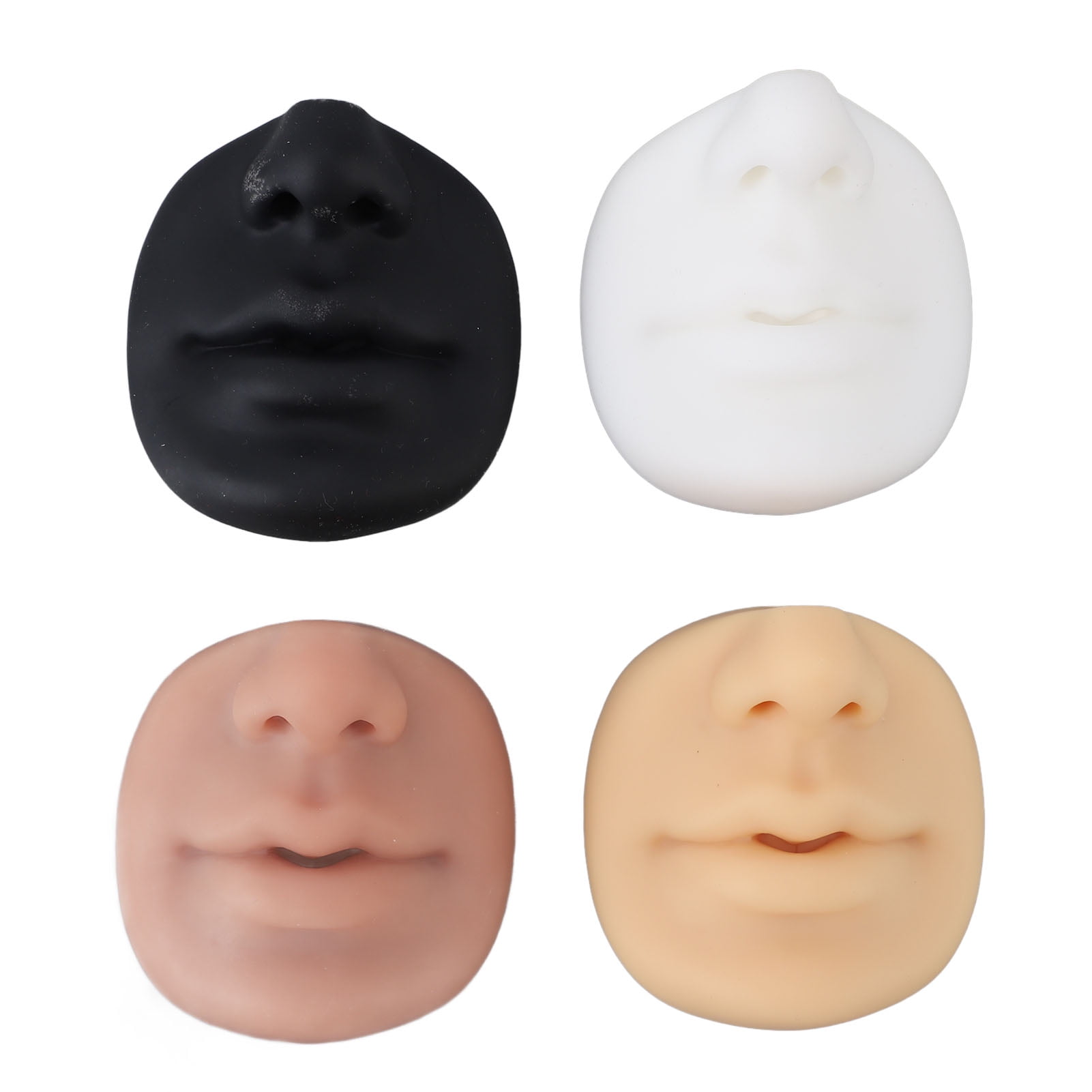 Riousery 4pcs 3D Silicone Piercing Practice Lips and Nose Face Model, Reusable Body Part Skin for Makeup Microblading Training, Semi Permanent Jewelry Display (2.95x2.76 in / 7.5x7 cm)