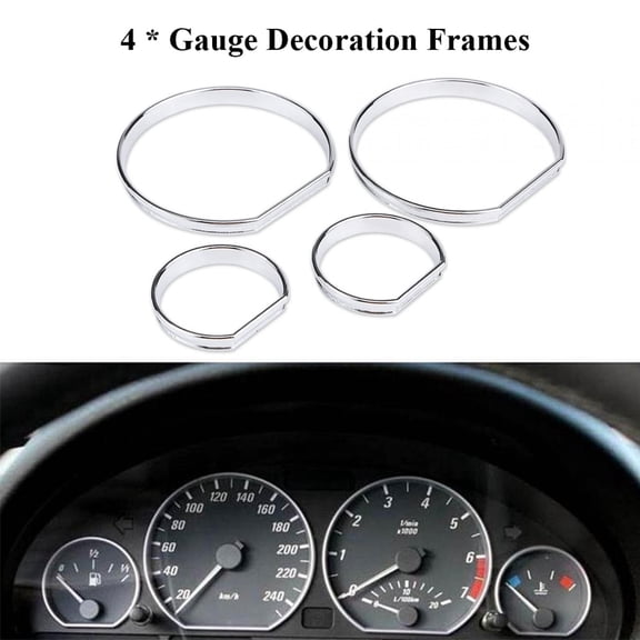 Riousery 4pcs Automotive Front Dashboard Speedometer Gauge Decoration Frame Dial Rings Trim Chrome Plated Plastic Easy Clip On Installation Upgrade Interior Fit For BMW E46 Cars