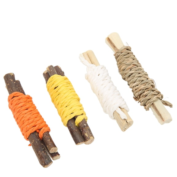 Riousery 4pcs Hamster Teething Bars Edible Apple Sticks Sweet Bamboo Chew Toy with Rope for Guinea Pigs Chinchillas Rabbits (4.33 inches / 11 cm)