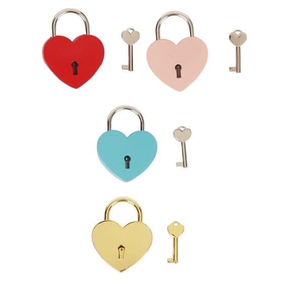 Riousery 4pcs Heart Shaped Padlock with 4 Keys, Rust Prevention Alloy Steel Retro Diary Lock and Key Set, Multi-Purpose Luggage Locks for Backpacks and Diaries, 4 Colors (2.28 inches / 58 mm)