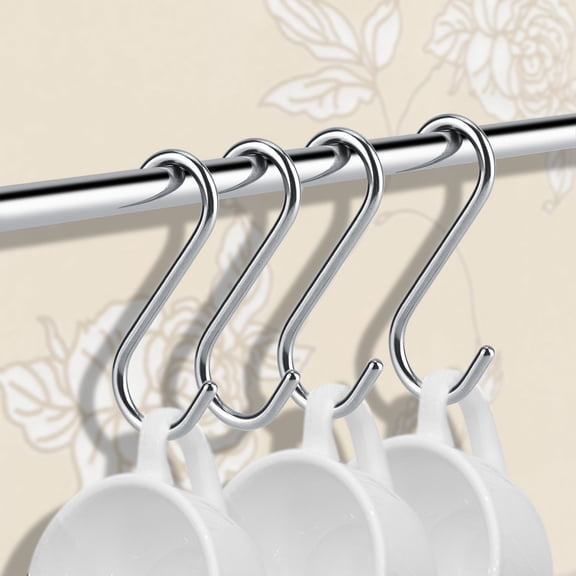 Riousery 4pcs Heavy Duty S Shape Stainless Steel Hooks for Bathroom Kitchen Clothes Hat, 2.8 inches / 7 cm Long Rust Resistant Hooks