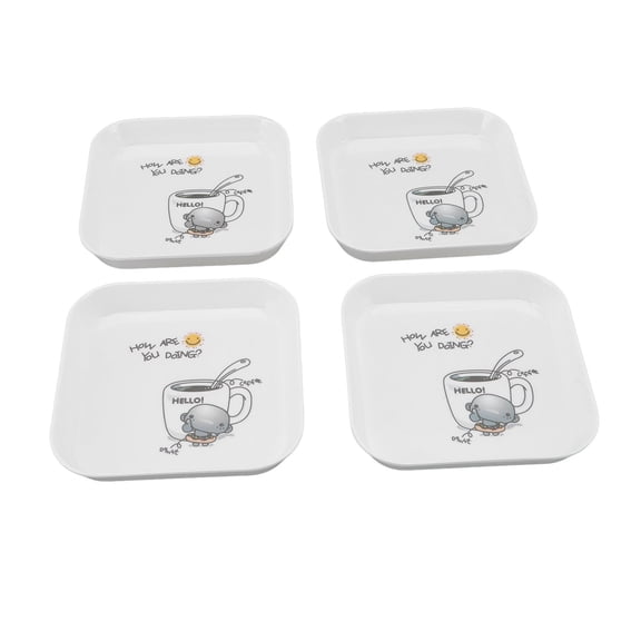 Riousery 4pcs Melamine Square Fruit Snack Plate Set 5.9 Inches / 15 cm Dessert Tray Spit Bone Dish Coffee Theme