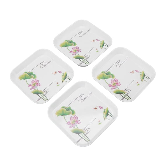 Riousery 4pcs Melamine Square Fruit Snack Plate Set 5.9 Inches / 15 cm Dessert Tray Spit Bone Dish Lotusflower Pattern