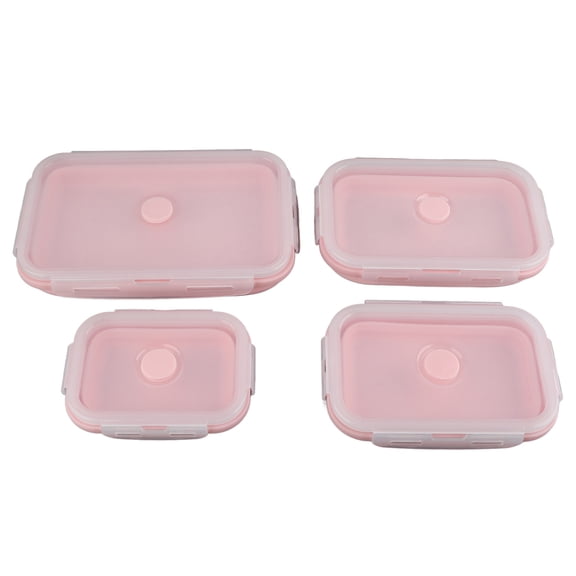 Riousery 4pcs Silicone Food Storage Container Portable Kitchen Collapsible Lunch Box Set for Kids and Adults Microwave Safe Bento Meal Prep Boxes 350ml 500ml 800ml 1200ml Pink