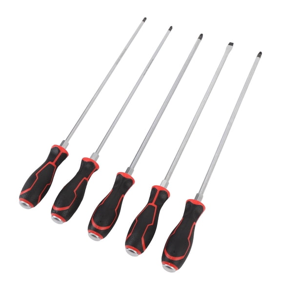 Riousery 5-Piece 450mm (17.7 inches) Extra Long Screwdriver Set with Magnetic Head Ergonomic Handle for Car Repair Cr-V Hand Tools PH2 PH3 PZ2 PZ3 8mm Slotted Phillips Pozidriv Screwdrivers