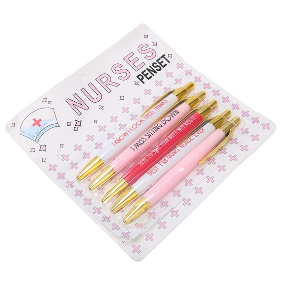 Riousery 5-Piece Funny Nurse Pen Set, Smooth Writing Ballpoint Pens with Metal Clip for Office and Hospital, 5.3 inches / 13.5 cm Length, Novelty Stationery Gift