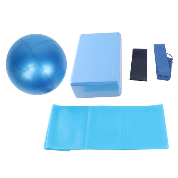 Riousery 5-Piece Yoga Starter Set in Blue - Includes Yoga Ball, EVA Block, Stretch Belt, Latex Towel, and Resistance Loop (9.8 inches / 25 cm Ball)