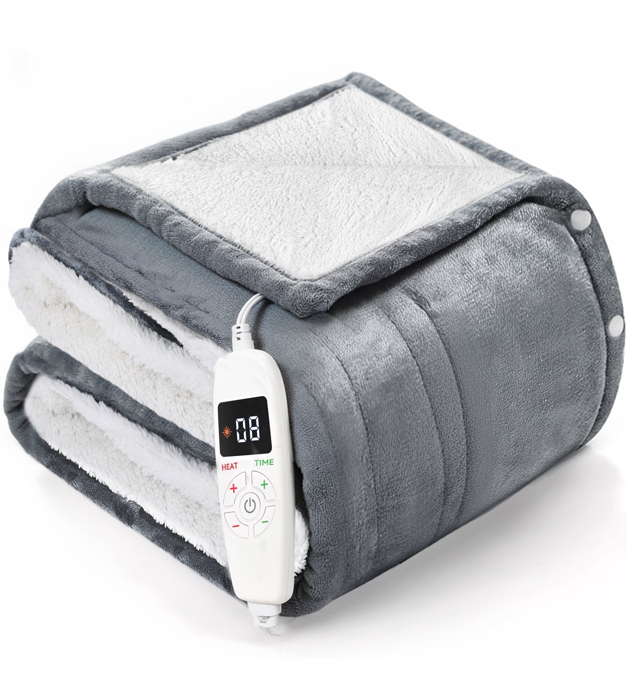 YGXNEWER 50" x 60" Electric Heated Blanket with 10 Heating Levels & 1-8H Auto-off, Machine Washable Flannel & Sherpa, Gray & White
