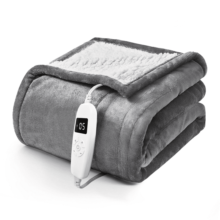 Riousery 50" x 60" Electric Heated Blanket with 10 Heating Levels & 1-8H  Auto-off, Machine Washable Flannel & Sherpa, Gray & White - Walmart.com