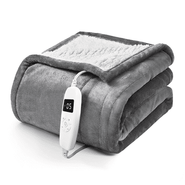 YGXNEWER 50" x 60" Electric Heated Blanket with 10 Heating Levels & 1-8H Auto-off, Machine Washable Flannel & Sherpa, Gray & White