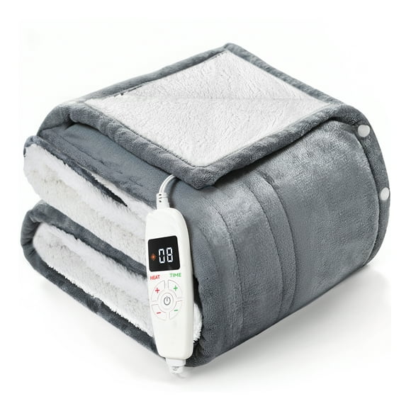 YGXNEWER 50" x 60" Electric Heated Blanket with 10 Heating Levels & 1-8H Auto-off, Machine Washable Flannel & Sherpa, Gray & White
