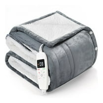 YGXNEWER 50" x 60" Electric Heated Blanket with 10 Heating Levels & 1-8H Auto-off, Machine Washable Flannel & Sherpa, Gray & White