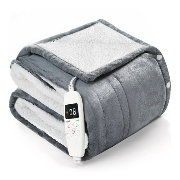 YGXNEWER 50" x 60" Electric Heated Blanket with 10 Heating Levels & 1-8H Auto-off, Machine Washable Flannel & Sherpa, Gray & White