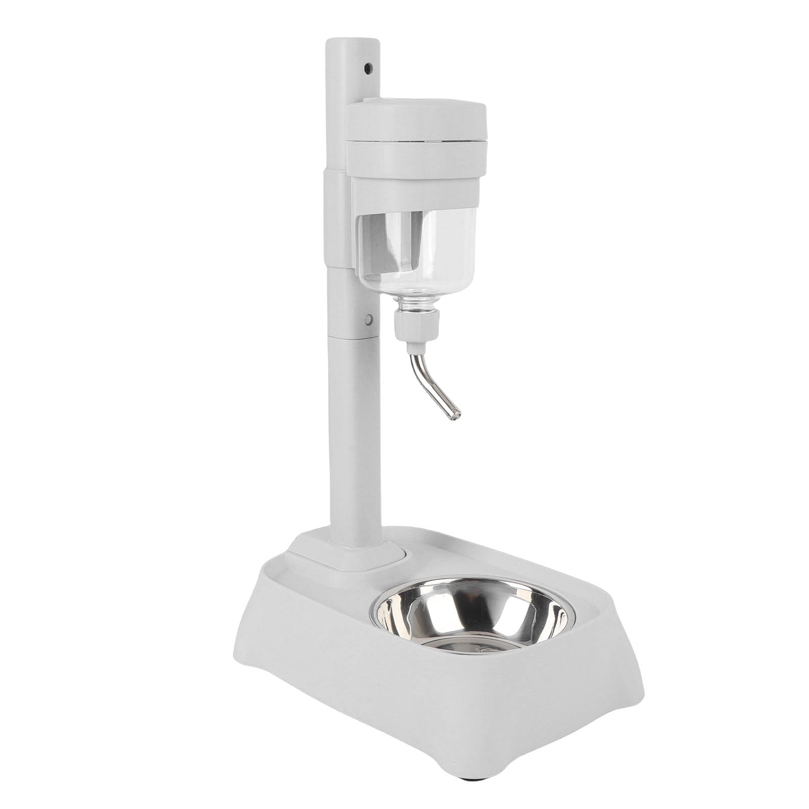 Riousery 500ml / 16.9 oz Pet Standing Water Dispenser with Stainless Steel Bowl, Height Adjustable Automatic Feeder for Cats and Dogs, Elegant Gray