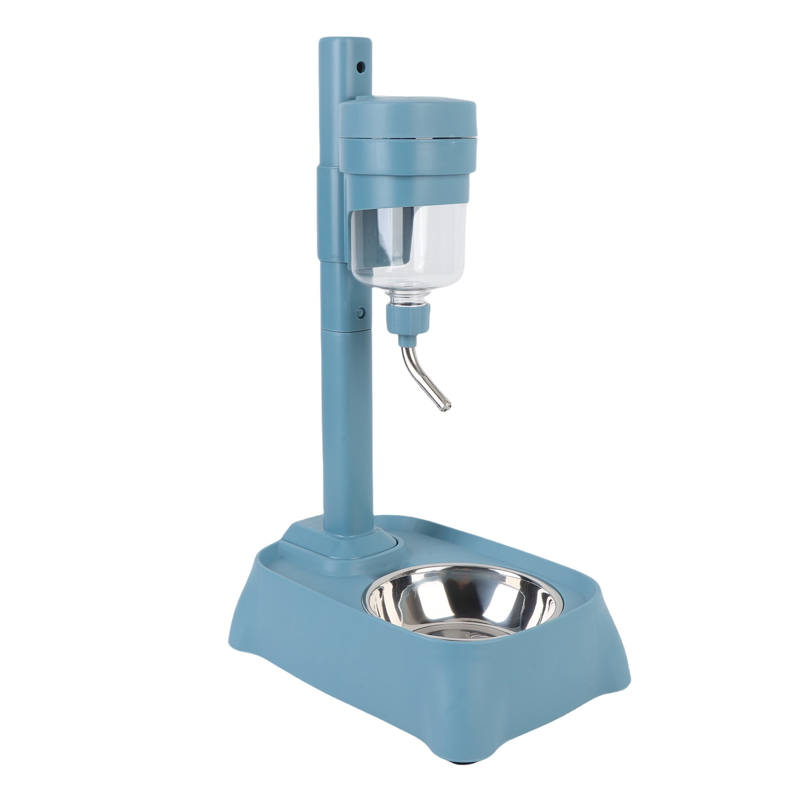 Riousery 500ml / 16.9 oz Pet Standing Water Dispenser with Stainless Steel Bowl, Height Adjustable Automatic Feeder for Cats and Dogs, Lake Blue