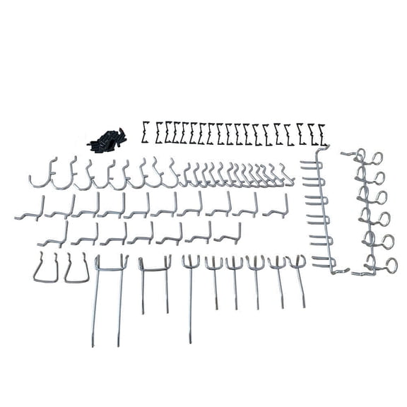 Riousery 55 Pcs Pegboard Hooks Assortment Kit, Nickel Plated Hardware Tool Hangers with Accessories for Garage, Workshop, Hammer, Wrench & Pliers Organization
