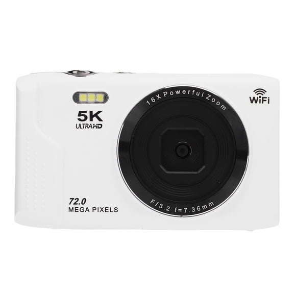 Riousery 5K Digital Camera 72MP 2.8 Inch (7.1 cm) Ultra HD Screen 16x Digital Zoom Auto Focus WiFi Digital Video Camera with Built-in Flash for Travel Photography Vlogging 64GB Card White
