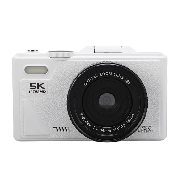 Riousery 5K Digital Camera for Photography Anti Shake WiFi 75MP Autofocus Video Camera with 18X Digital Zoom Compact Travel Vlogging Camcorder 32GB White (6.69 inches / 17 cm)