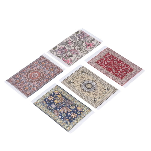 Riousery 5PCS 1/12 Dollhouse Rug Floral Print Exquisite Easy to Clean Soft Miniature Floor Blanket / 6.3x3.8 inches Elegant Miniature Woven Fabric Carpet for Doll House Furniture Decoration Access