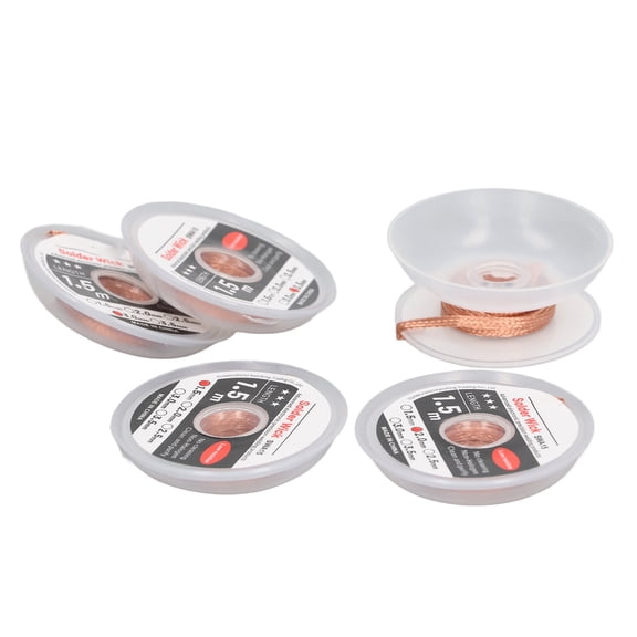 Riousery 5PCS Solder Wick Red Copper Anti Oxidation Corrosion Resistance Desoldering Sucker Wire Set for Electronics Welding Repair Tool Kit, Multiple Widths Included