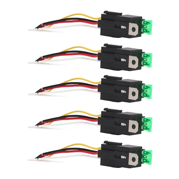 Riousery 5Pcs Automotive Relay 12V DC 30A 4 Pin 4 Wire Interlocking Socket Set Kit for Vehicle Replacement Parts