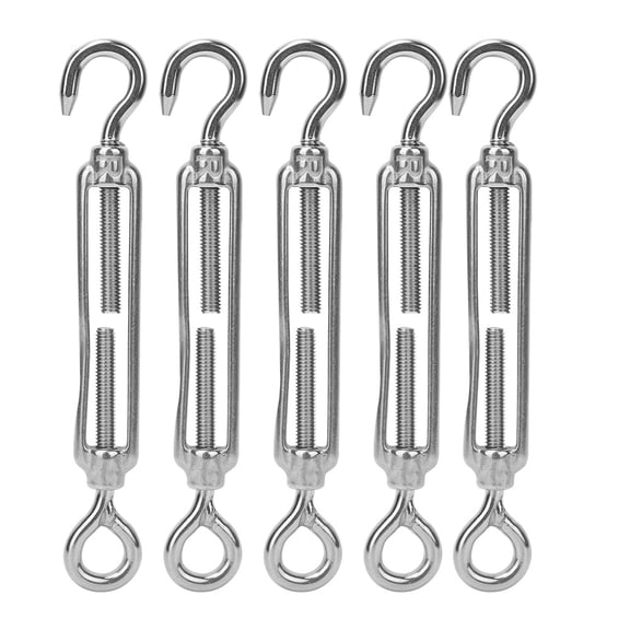Riousery 5Pcs M4 304 Stainless Steel Wire Rope Tensioner Heavy Duty Hook & Eye Turnbuckle Wire Tensioner Rigging Kit for Tent Canopy and Outdoor Activities, 4.2-5.8 inches / 10.6-14.7 cm