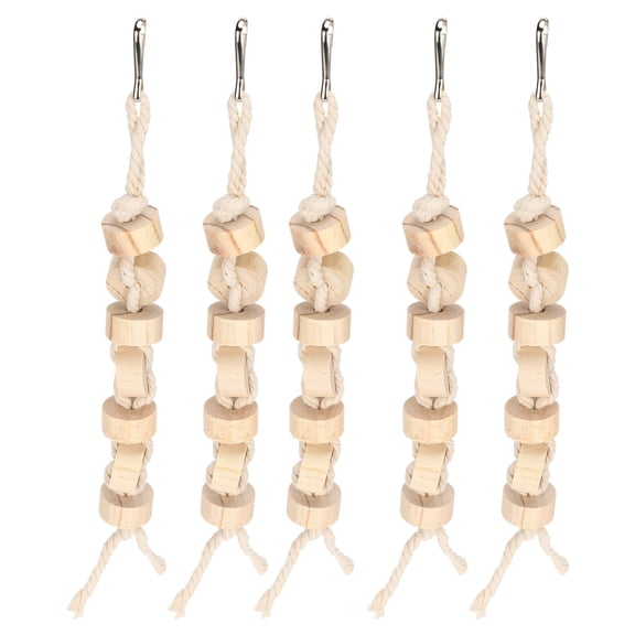 Riousery 5Pcs Parrots Natural Wooden Chewing Toy Cage Cotton Rope Hanging Bird Bite Blocks Swing Toys Set for Small Medium Birds, Cockatiels, Conures, Finches, and Lovebirds - Cage Accessories