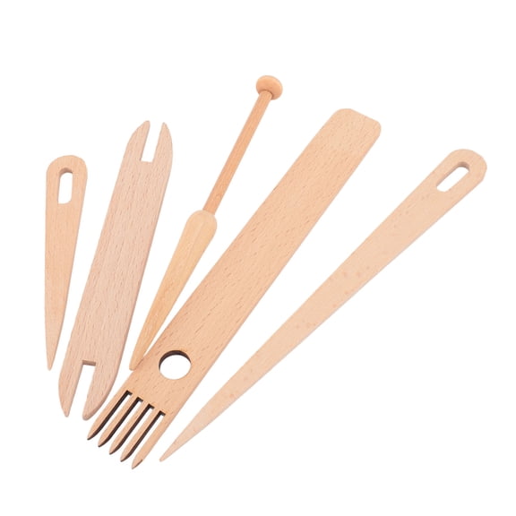 Riousery 5Pcs Wood Hand Loom Stick Set Weaving Knitting Accessories Beech DIY Handcrafts Tools (9.84 inches / 25 cm)